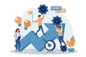 Effective team-working, teamwork projects, teamwork skills, teamwork solutions, effective collaboration. Startup work, success. Goal achievement concept. flat vector modern illustration