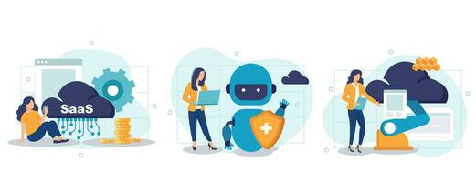 nube software resumen concepto vector colección de escenas nube informática seguridad, saas tecnología, nube establecido motor, datos proteccion, virtual solicitud, almacenamiento acceso resumen metáfora.