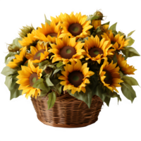 AI generated basket of sunflowers isolated on transparent background ,generative ai png