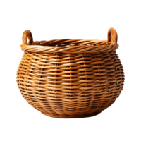 AI generated rattan basket isolated on transparent background ,woven basket png ,generative ai