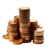 AI generated pile of coins isolated on transparent background ,generative ai png