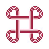 Heart shaped corner square icon connected. Line command symbol. Symmetrical infinity stripes. Logo design with 3 red lines, white background. Vector illustration.