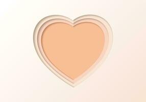 Paper cut out heart-shaped into layers. 3D gradient background. Color trend of 2024 Peach fuzz. Design texture elements for banners, posters, backdrops, walls, wallpaper. Vector illustration.