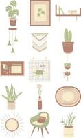 Aesthetic Room Decoration Illustration Set vector