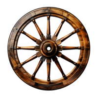 AI generated antique old wooden wheel isolated on transparent background ,round wheel png ,generative ai