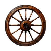 AI generated antique old wooden wheel isolated on transparent background ,round wheel png ,generative ai