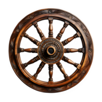 AI generated antique old wooden wheel isolated on transparent background ,round wheel png ,generative ai