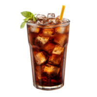 AI generated cold cola drink in a glass cup isolated on transparent background ,soda drink png ,generative ai