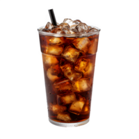 AI generated cold cola drink in a glass cup isolated on transparent background ,soda drink png ,generative ai