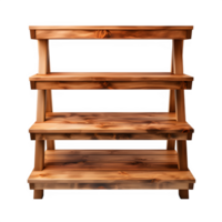 AI generated wooden shelf isolated on transparent background ,wood rack png ,generative ai