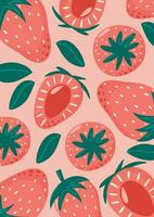 Strawberry background with whole and slices berries. Summer vitamin vector illustration for banner, poster, flyer, card, website. a4 format.