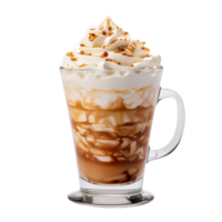 ai gerado café coquetel com açoitado creme, caramelo e gelo creme. doce sobremesa png