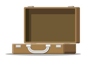 abierto Clásico maleta para viajar. retro caso para equipaje. vacío bolsa, caja, envase para bienes. vector ilustración en plano estilo