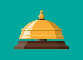 Golden service bell. Help, alarm and support concept. Hotel, hospital, reception, lobby and concierge. Vector illustration in flat style