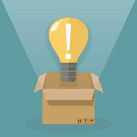 Light bulb outside the box. idea concept. vector illustration in flat design on blue background