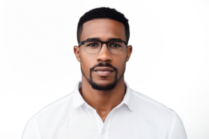 AI generated Cheerful black man looking at camera isolated on transparent background. African american male person portrait png