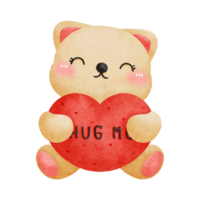 een schattig teddy beer Holding een hart met de woorden knuffel me png