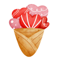 enamorado hielo crema cono con corazones y caramelo png