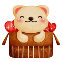 a cute teddy bear in a box with hearts png