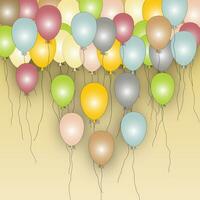 Flying color balloons on yellow light background vector