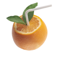 Split orange fruit stuffed with straw png