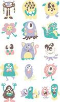 Colorful Cute Monster Illustration Set vector