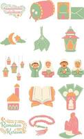 Pastel Moslem Illustration Set vector