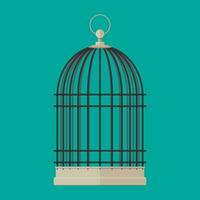 Pet bird cylindrical metal cage. Vector illustration in flat style