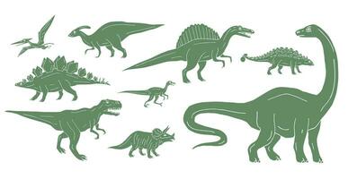 Vector set bundle of green hand drawn doodle sketch dinosaurs