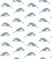 Vector seamless pattern of blue sketch narwhal