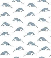 Vector seamless pattern of blue sketch narwhal