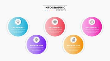 Circle infographic presentation template with 5 steps or options vector