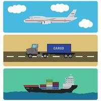 envío y carga infografia elementos. aire, barco, y camión transporte vector