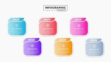 Timeline infographic presentation template with 6 steps or options vector