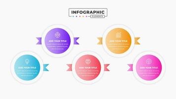 Circle infographic presentation template with 5 steps or options vector