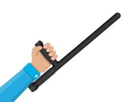 Police baton or nightstick in hand. Rubber truncheon. Vector illustration in flat style