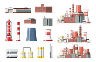 Factory icon set. Industrial factory, power plant. vector