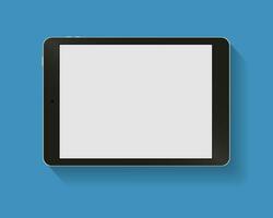 Black tablet computer at blue backgound with shadow. Vector illustration in flat design. Concept for web design, promotion templates, infographics. vector illustration