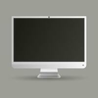 realistic silver computer screen display isolated on grey background. vector illustration