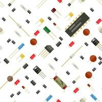 sin costura electrónico componentes modelo. circuito colocar. transistor, resistor, condensador, LED y chip. vector ilustración en plano estilo