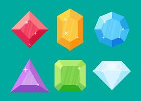 Set of diamonds in various shapes. Colored gems. Gemstone vector. Set of crystals and minerals in flat style. vector