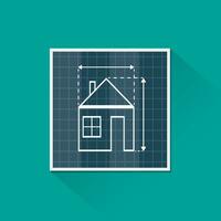 Paper house plan with dimension lines. blueprint drawing in shape of house sign. Architecture, building, real estate, construction, housing. vector illustration in flat style on green background