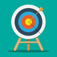 Target on wooden tripod with arrow in cente. Goal setting. Smart goal. Business target concept. Achievement and success. Vector illustration in flat style