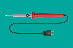 Soldering iron tool with plastic handle and plug. Electronic repair equipment. Vector illustration in flat style