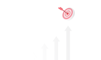 3d le rendu de Haut blanc en hausse La Flèche pour cible affaires Planification Nouveau stratégie. croissance affaires cible concept idée. étape à La Flèche croissance succès. le progrès façon et vers l'avant réussite png