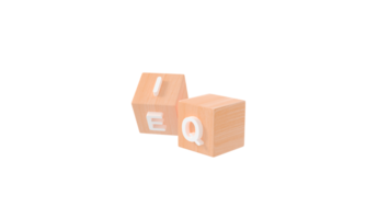 Wooden block cube flipping EQ to IQ. Wood cube minimal IQ. business work concept design. 3D rendering. 3D illustration. PNG