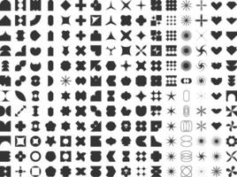Set of abstract geometric shapes. Trendy brutalist, swiss, contemporary, bauhaus, retro design. Star, swirl, flower, oval, naive, figure, spiral, memphis collection. vector