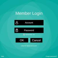 Login form menu with simple line icons. Green background Website element for your web design.Vector illustration. vector