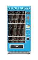 Empty automatic vending machine for food and drinks. Bottles and cans with drinks, chips, chocolate and other snacks. Vector illustration in flat style