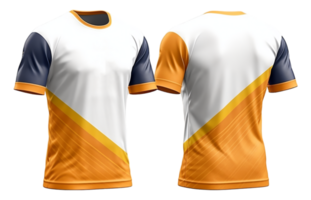 laranja e branco Esportes camiseta, jérsei modelo Projeto com frente e costas Visualizações, gerado ai png